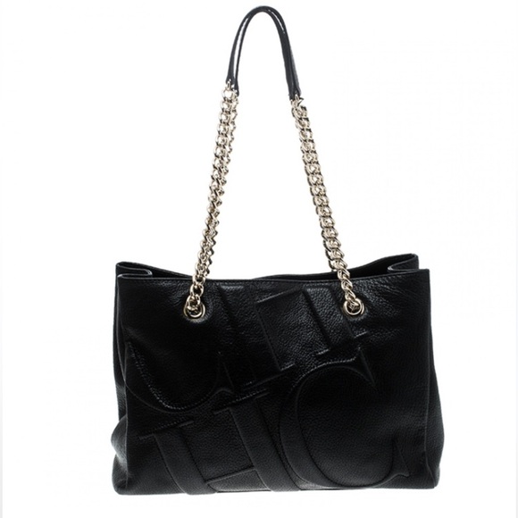 CH by Carolina Herrera black leather silver chain tote bag - Picture 1 of 15